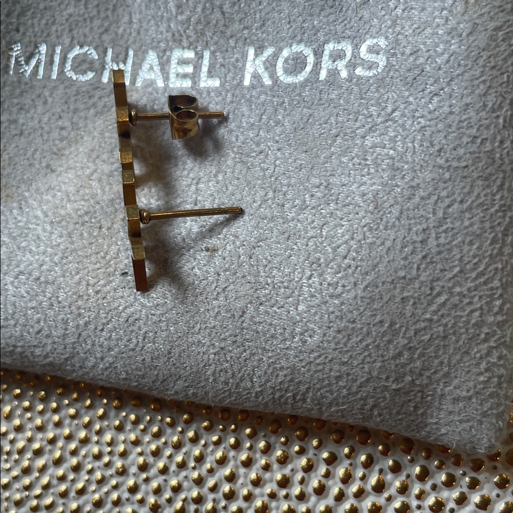 Michael Kors Gold Logo Stud Earrings - Picture 4 of 6